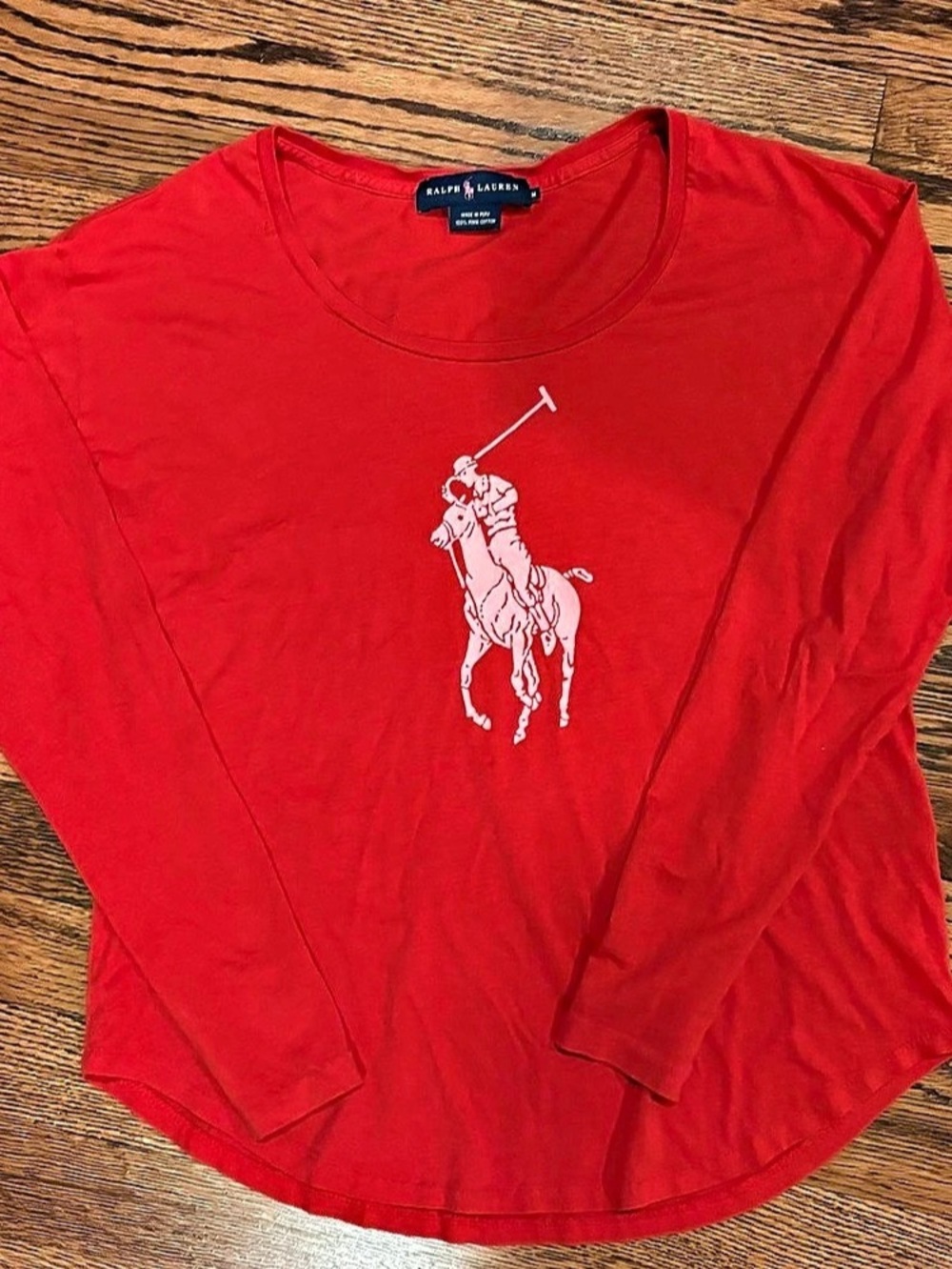 Vintage Ralph Lauren Womenโs Long Sleeve Pima Cotton Tee in Red Size Medium
